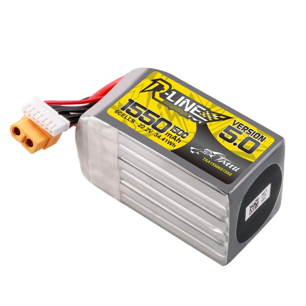 Original Tattu R-Line Version 5.0 1550mAh 150C 6S 22.2V High Rate RC Battery Pack for Racing Drone RC Quadcopter XT60 Plug